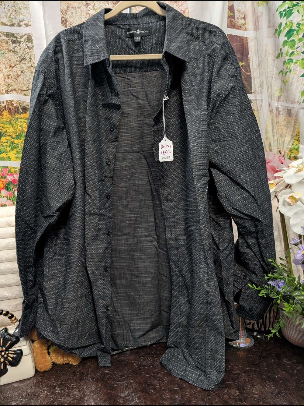 Beverly Hills Polo Club Black Microdot Casual Button-Down Shirt